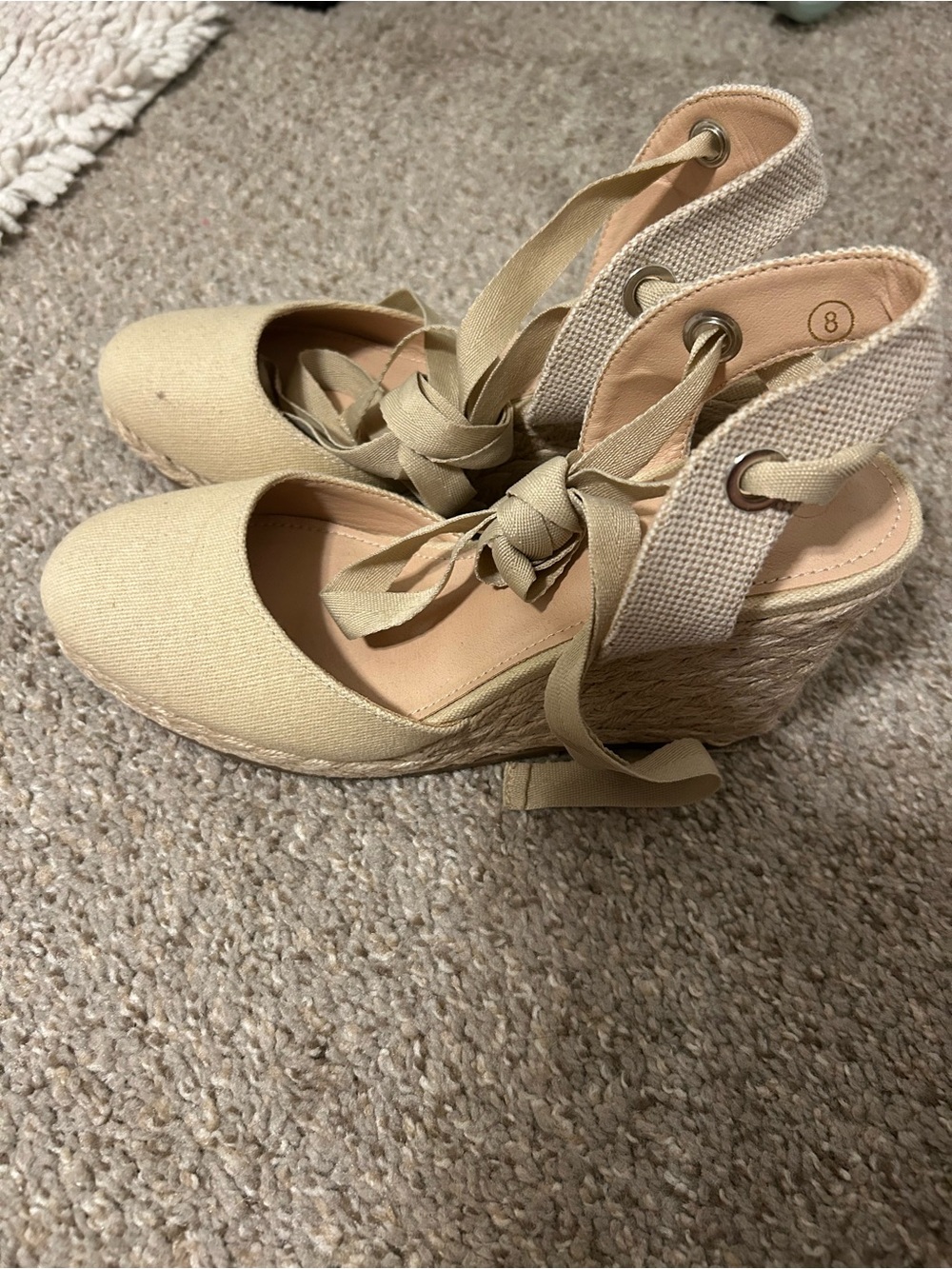 Beige Espadrille Tie-Ankle Wedge 3" Heels - Women size 8M - Picture 3 of 4